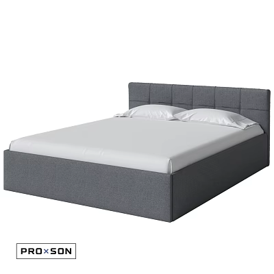 Modern Gray Double Bed With Upholstered Square Headboard And White Mattress 3d model