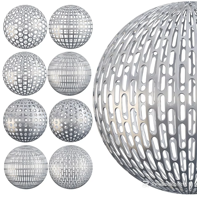 Metal Spheres With Various Perforated Patterns For Decoration 3d model