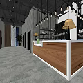 Modern Internet Cafe Interior With Computers Tables Comfortable Seats Wall Shelves And Plants