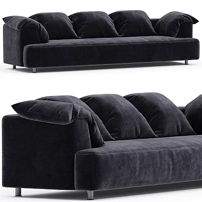 Modern Black Velvet Sectional Sofa With Plush Cushions For Stylish Living Room 3d model