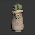 Green Alien Character With Big Eyes Large Ears Robed Outfit And Clawed Feet 3d model