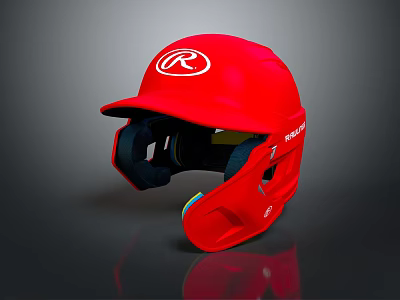 Rawlings Red Baseball Helmet With White R Logo And Black Padding Interior 3d model