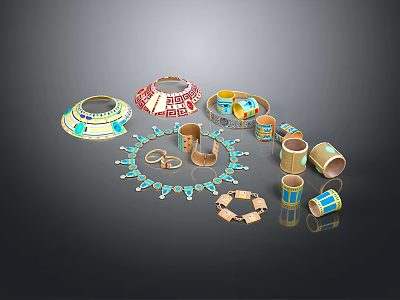 Colorful Traditional Clothing Accessories With Hats Scarves Bracelets And Necklaces 3d model