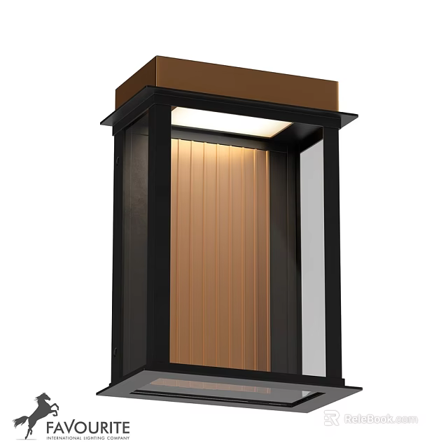 Outdoor Light With Brown Top Black Frame And Vertical Striped Glass Panel 3d model 