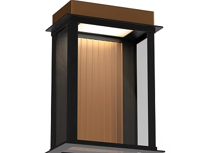 Outdoor Light With Brown Top Black Frame And Vertical Striped Glass Panel 3d model