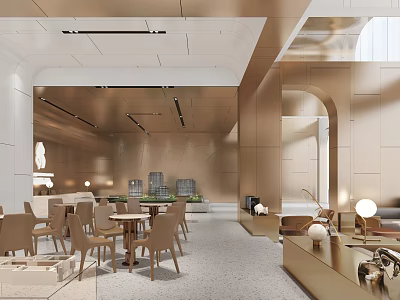 Modern Sales Office Interior With Tables Chairs And Building Models 3d model