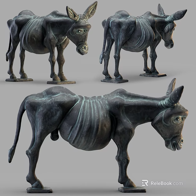 Handcrafted Bronze Donkey Sculpture With Textured Surface And Multiple Angles 3d model 