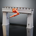 Orange Intelligent Robotic Arm Mounted on Gray Industrial Gantry Structure 3d model