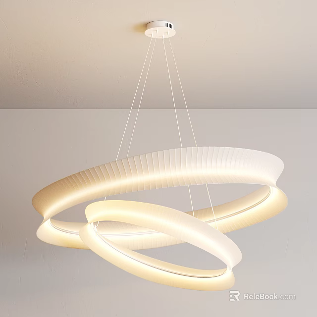 Modern Layered Circular Chandelier With Illuminated White Rings And Sleek Design 3d model 