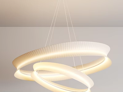 Modern Layered Circular Chandelier With Illuminated White Rings And Sleek Design 3d model