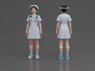 Woman Nurse In White Uniform With Nurse Cap And Stethoscope Front Back Views 3d model