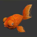Adorable Orange Goldfish With Big Eyes Large Tail And Reflection On Dark Background