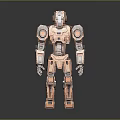 Standing Copper Mechanical Robot Character With Jointed Body And Metallic Design