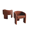 Two Brown Modern Leisure Chairs With Curved Backrest And Velvet Upholstery