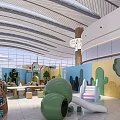 Modern Airport Interior Design With Dining Area Tables Chairs Large Windows And Decorative Column