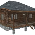 Log Cabin With Gray Roof Porch Steps Log Walls And Stone Pillars
