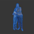 A Woman Hugging Her Child In Blue Overalls Against Gray Background