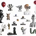 Decorative Ornaments Set with Various Sculptures Animal Figures Geometric Shapes Vase Abstract and Letter Decorations