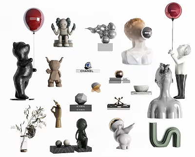 Decorative Ornaments Set with Various Sculptures Animal Figures Geometric Shapes Vase Abstract and Letter Decorations 3d model