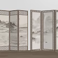 Chinese Style Folding Room Divider With Landscape Painting Prints And Wooden Frame Design