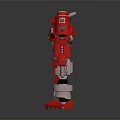 Red Mech Robot Character 3D Model with Yellow Eyes and Silver Armor Design
