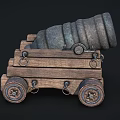 Antique Cannon With Wooden Carriage Metal Barrel And Iron Wheels