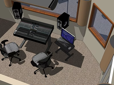 Professional KTV Mixer Console Area With Laptop Speakers Chairs And Window 3d model