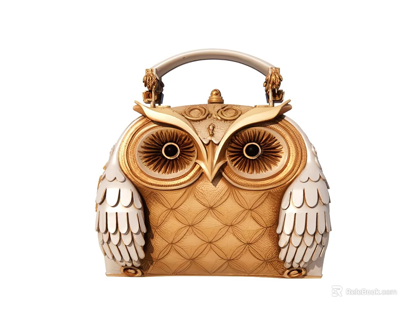 Owl Shaped Gold And White Handbag With Wing Details And Intricate Eye Design 3d model 