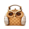 Owl Shaped Gold And White Handbag With Wing Details And Intricate Eye Design