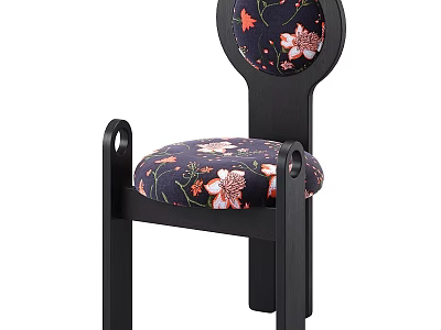 Stylish Single Chair With Black Wooden Frame Floral Patterned Cushion And Backrest Design 3d model