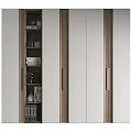 Modern Wooden Wardrobe With Sliding Mirror Doors And Side Bookshelf Decorations