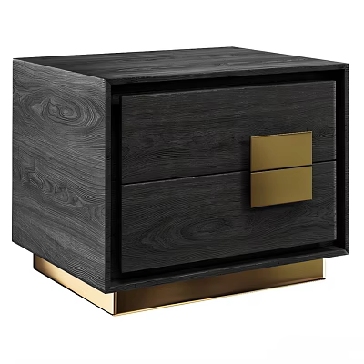 Modern Black Wooden Nightstand With Two Drawers And Gold Handles On Gold Base 3d model