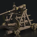 Decorative Garden Ornament Trebuchet Model With Wooden Structure Metal Accents And Scale Figure