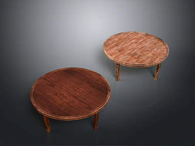 Two Round Wooden Coffee Tables With Carved Edges And Slim Legs On Dark Background 3d model