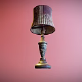 Vintage Style Table Lamp With Striped Fabric Shade And Decorative Base
