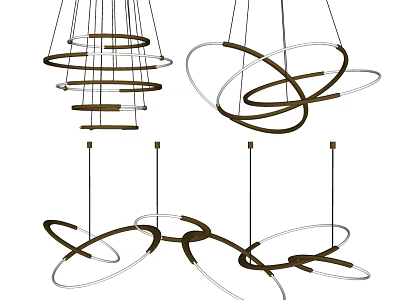 Modern Stylish Chandelier Featuring Intertwined Circular Metal Rings And Suspended Design 3d model
