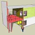 Modern Residential Building With Green White Red Exterior And Balcony Design