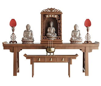New Chinese-style Buddhist shrine altar dedicated to the incense burner candle holder God of wealth 3d model
