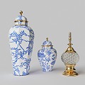 Pottery Utensils Octagonal Bottle Plum Bottle Blue and Flower Ceramic Crystal Ball 3d model