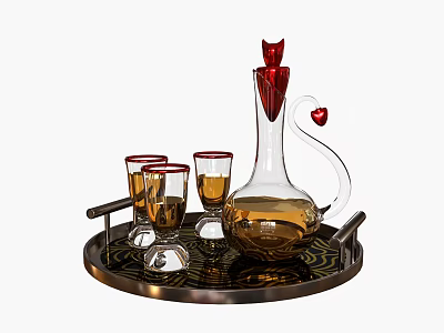 Elegant Wine Decanter With Red Accents And Glasses On Tray 3d model