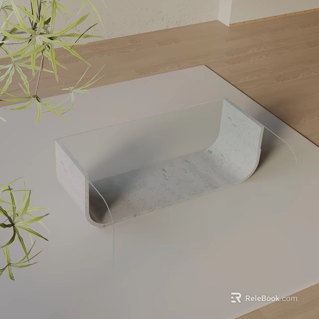 Modern Living Room Sofa Coffee Table Set With Glass Top Concrete Base Minimalist Design 3d model 