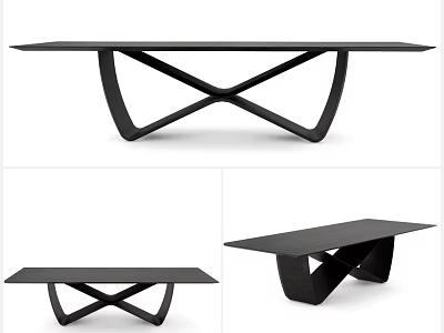 Modern Black Dining Table With Cross Shaped Base And Sleek Surface Design 3d model