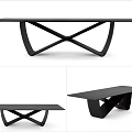 Modern Black Dining Table With Cross Shaped Base And Sleek Surface Design 3d model