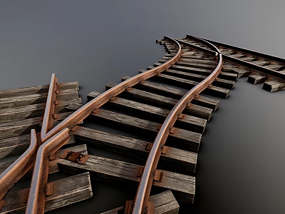 Detailed Curved Railway Tracks Structure With Wooden Sleepers And Metal Rails 3d model