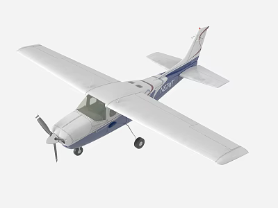 Small Passenger Airplane With Single Propeller White Body And Blue Stripes 3d model