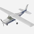 Small Passenger Airplane With Single Propeller White Body And Blue Stripes