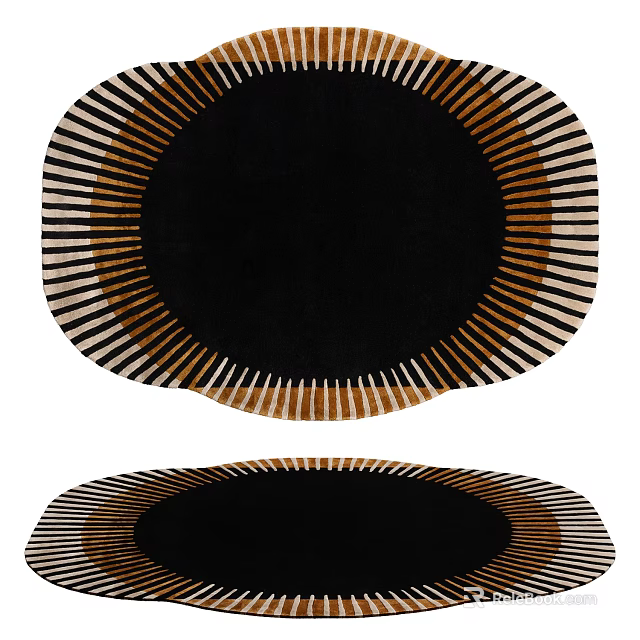 Modern Stylish Circular Rug With Radial Black White Brown Stripes And Symmetrical Pattern 3d model 