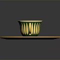 Decorative Yellow Green Patterned Cup With Matching Saucer And White Accents