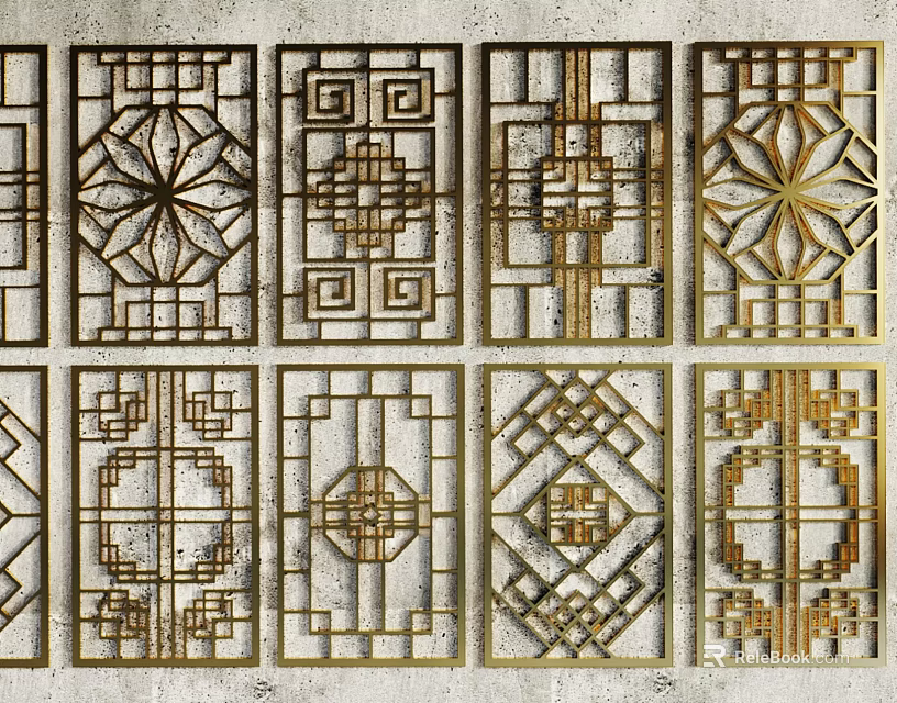 Various Decorative Room Dividers With Intricate Geometric Patterns Traditional Motifs And Gold Accents 3d model 