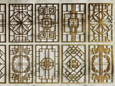 Various Decorative Room Dividers With Intricate Geometric Patterns Traditional Motifs And Gold Accents 3d model